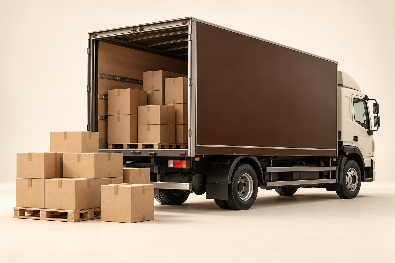 Illustration d’un camion de ramassage avec des cartons préparés pour l’export